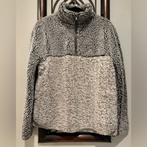 Thread Supply teddy sherpa zip pullover beige & gray size M - Picture 2 of 7
